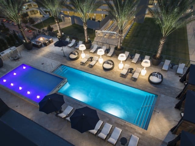Commercial pool lighting and site furnishing